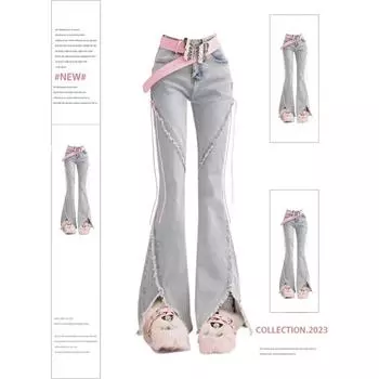 Женские мешковатые джинсы винтажные Y2k 90-е годы свободные джинсовые брюки Harajuku с высокой талией широкие ковбойские брюки с разрезом дрянная одежда 2000-х S синий