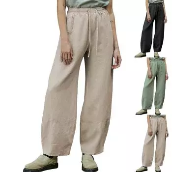 Женские мешковатые широкие брюки, повседневные брюки-палаццо с эластичной талией и завязками на шнурке, с карманами L чёрный