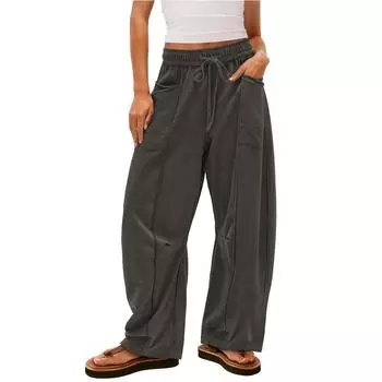 Женские мешковатые широкие брюки, повседневные летние брюки-палаццо, брюки на талии с завязками и карманами L