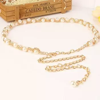 Женские металлические цепочки на талию, регулируемые аксессуары для пояса с жемчугом 1Pc
