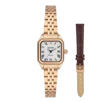 Женские металлические часы Geiger Octagon Diamond GE1260RG + комплект с кожаным ремешком