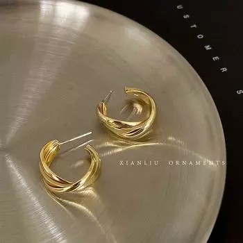 Женские металлические серьги в стиле мягкой роскоши, ретро, элегантные, самые продаваемые Bright gold-silver needle