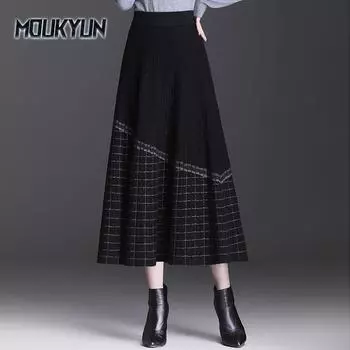 Женские миди трикотажные юбки женские юбки с высокой талией утолщенные однотонные тонкие юбки средней длины трапециевидной формы Faldas One Size