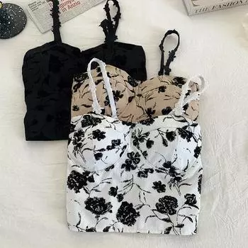 Женские милые эластичные майки, нижнее белье, мягкий бюстгальтер-спагетти, милые укороченные топы с принтом, майки One Size хаки