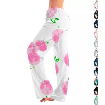 Женские милые брюки с цветочным принтом на завязках, повседневные пижамные брюки XL розовый