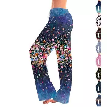 Женские милые брюки с цветочным принтом на завязках, повседневные пижамные брюки XXL розовый