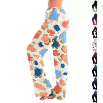 Женские милые брюки с цветочным принтом на завязках, повседневные пижамные брюки L синий