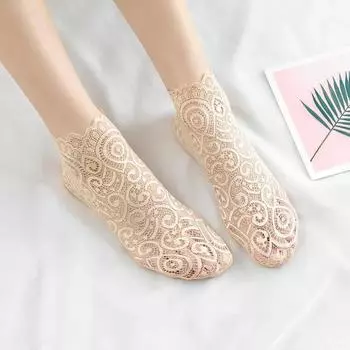 Женские милые цветочные кружевные носки, модные летние сетчатые короткие милые ажурные носки Chaussette с мягкой хлопковой подошвой, нескользящие, свободные Sokken