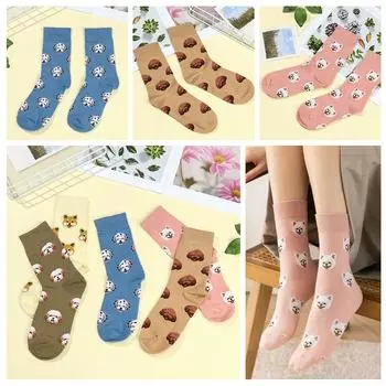 Женские милые хлопковые носки с мультяшной собакой, женские носки, средние носки-трубы