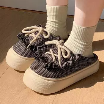 Женские милые хлопковые тапочки Мэри Джейн с бантом, зимние мягкие тапочки с толстой подошвой для улицы, женская нескользящая домашняя обувь на плоском каблуке 36-37 бежевый