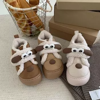 Женские милые модные зимние сапоги с большими глазами для собак, женские пушистые плюшевые зимние хлопковые туфли для улицы, нескользящая толстая подошва, тапочки, обувь 36-37 коричневый