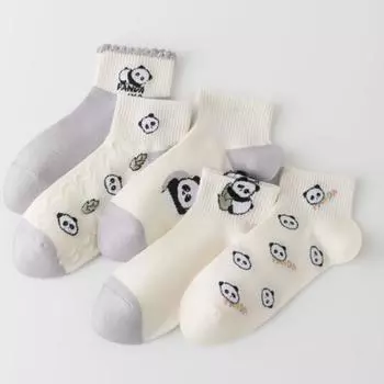 Женские милые носки с рисунком панды из мультфильма — весенне-летний выпуск, удобные белые короткие носки для студентов Style 2, One Size