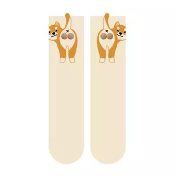 Женские милые носки с собачками с 3D пушистыми помпонами, смешные новинки с принтом животных, хлопковые носки средней длины для женщин, девушек, любителей собак A