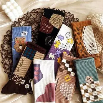 Женские милые носки в стиле кавай, хлопковые забавные носки с принтом в стиле аниме, клетчатые спортивные носки для девочек Y2k, винтажные One Size