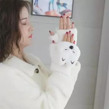 Женские милые перчатки без пальцев Fox Flip - Теплый бархат, утолщенный, зимние, морозостойкие One Size розовый