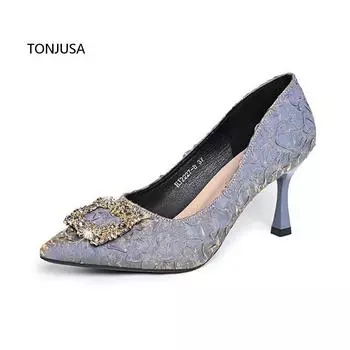 Женские милые повседневные коричневые туфли-лодочки высокого качества на высоком каблуке, женские повседневные туфли в полоску 34 серый