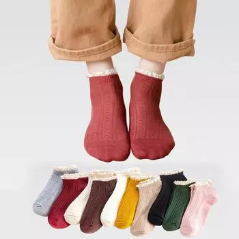 Женские милые повседневные короткие женские носки из хлопка с кружевными оборками до щиколотки и оборками One size чёрный