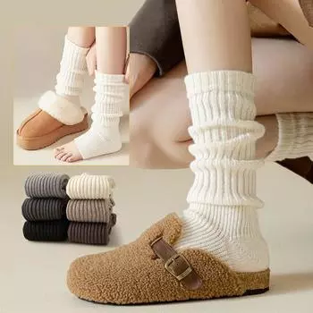 Женские милые японские теплые вязаные гетры в стиле Лолиты, однотонные вязаные носки для ног темно серый