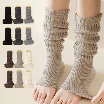 Женские милые японские теплые вязаные гетры в стиле Лолиты, однотонные вязаные носки для ног чёрный