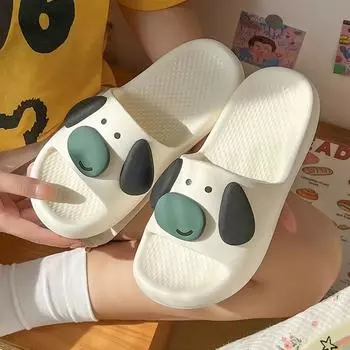 Женские милые сандалии Cloud, летние 2025 г., новые милые шлепанцы с мультяшными ушами и собачками, женские повседневные удобные комнатные домашние пляжные шлепанцы 36-37 розовый