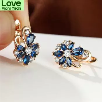 Женские милые серьги-бабочки в виде цветка, свадебные серьги цвета розового золота, серьги-кольца из разноцветного циркония с радужным кристаллом для женщин розовый