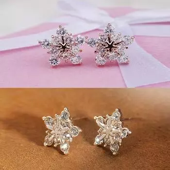 Женские милые серьги-гвоздики со снежинками и кристаллами, маленькие серьги с пятиконечной звездой