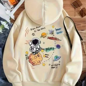 Женские милые свободные толстовки с принтом астронавта, блузки, толстовки, повседневные свитера с длинным рукавом XS чёрный