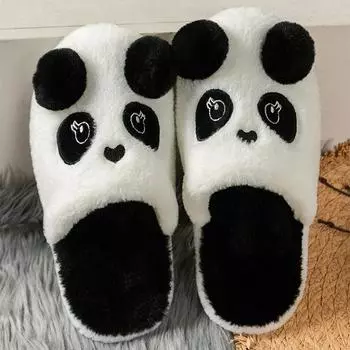 Женские милые тапочки с рисунком панды, плюшевые тапочки, осень и зима, новые нескользящие тапочки с толстой подошвой, теплые тапочки для дома и спальни 36-37