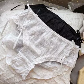 Женские милые трусы Kawaii, кружевное нижнее белье, трусики с низкой поясной сумкой и ягодицами One Size белый