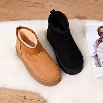 Женские мини-ботинки для снега, нескользящие полусапожки с меховой флисовой подкладкой, зимние теплые замшевые ботинки на платформе, удобные ботинки для ходьбы в помещении и на открытом воздухе, женская обувь 36 темные хаки