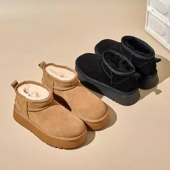 Женские мини-сапожки на толстой платформе, зимние пушистые ботинки из искусственной замши, женские теплые зимние ботинки с подкладкой из искусственного меха и флисовой подошвой, короткие зимние ботинки 36