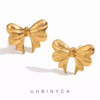 Женские мини-серьги-бантики, изысканные и универсальные повседневные украшения из нержавеющей стали серебряный