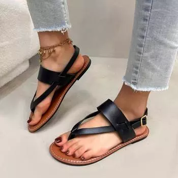 Женские минималистичные сандалии-стринги, новые модные сандалии на плоской подошве, летняя уличная женская обувь для пляжного отдыха и отдыха, женская обувь 36