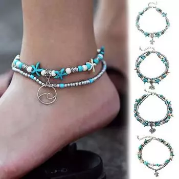 Женские многослойные бусины в стиле ретро в стиле ретро, морская звезда, висячие ножные браслеты, пляжные украшения I