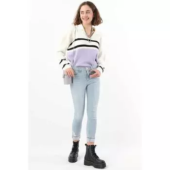 Женские многослойные джинсы скинни голубого цвета