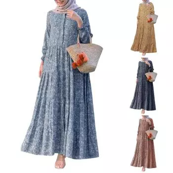 Женские многослойные мусульманские повседневные длинные платья с цветочным принтом и длинными рукавами XXL синий