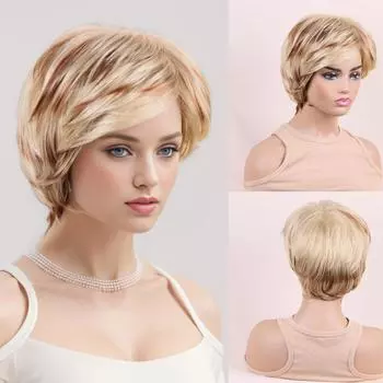 Женские многослойные парики с челкой, женский блонд, коричневый парик, натуральный волнистый короткий парик для повседневного использования, вечеринки, косплея, термостойкое волокно светлый