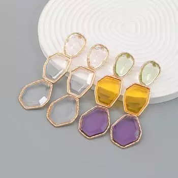 Женские многослойные полигональные серьги из сплава смолы - красочные преувеличенные в европейском и американском стиле белый