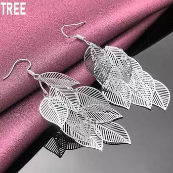 Женские многослойные полые серьги-кисточки из стерлингового серебра 925 пробы, длинные висячие серьги для пирсинга, модные свадебные украшения 2.00*6.10cm