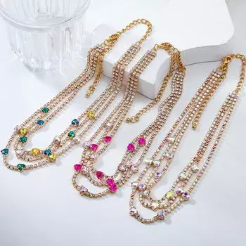 Женские многослойные серьги и ожерелье в форме любви 2024 года — элегантные эффектные украшения для европейских и американских банкетов