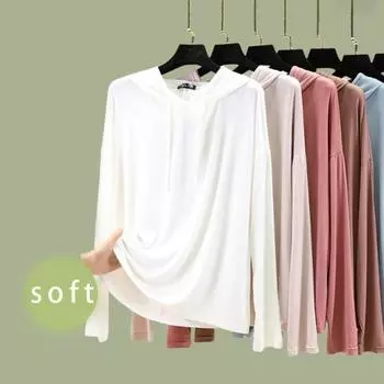 Женские модальные толстовки с капюшоном, однотонные базовые футболки, толстовки с капюшоном, весна-осень-лето, повседневная уличная одежда с защитой от солнца XL