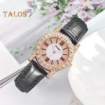 Женские модельные часы со стразами, круглый циферблат, римские цифры, ремешок из искусственной кожи, элегантные женские кварцевые наручные часы, модные украшения, подарок на день рождения красный