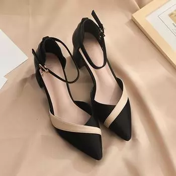 Женские модельные туфли больших размеров, туфли Мэри Джейн на среднем каблуке, туфли-лодочки с острым носком и бантом, женская офисная обувь 40 чёрный