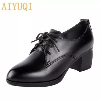 Женские модельные туфли, новые туфли из натуральной кожи, нежные милые туфли на высоком каблуке со шнуровкой, женские туфли с острым носком 35 чёрный
