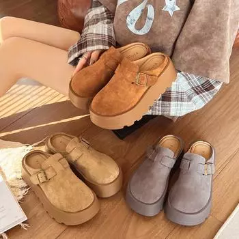 Женские модели Boken half-drag на толстой подошве 2025 года, весна и осень, модные тапочки с матовой сумкой на голове, повседневные женские туфли Muller с одной педалью 35 хаки