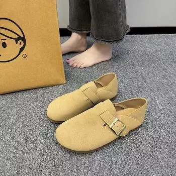 Женские модели осень ретро ленивые люди стремена плоские туфли легкие мягкие подошвы нескользящие одинарные туфли с мелким горлом 35 хаки