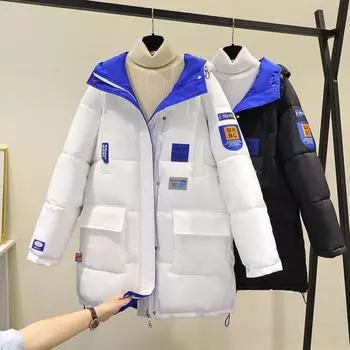 Женские модели средней и длинной длины, свободные и утолщенные зимние куртки с хлопковой подкладкой для пар студентов. S
