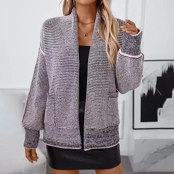 Женские модели свитера с планкой Женщины в Европе и Соединенных Штатах Модные женские новые длинные рукава без пуговиц трикотажные куртки L горячий розовый