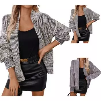 Женские модели свитера с планкой Женщины в Европе и Соединенных Штатах Модные женские новые длинные рукава без пуговиц трикотажные куртки L хаки