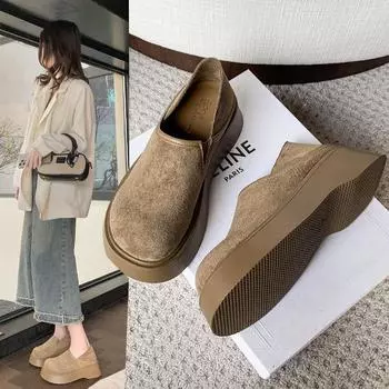 Женские модели Весна и осень Уличная одежда Tide с ретро-маффинами Женская обувь A Stirrups Le Fu Single Shoes Женская мода Женская дышащая обувь 35